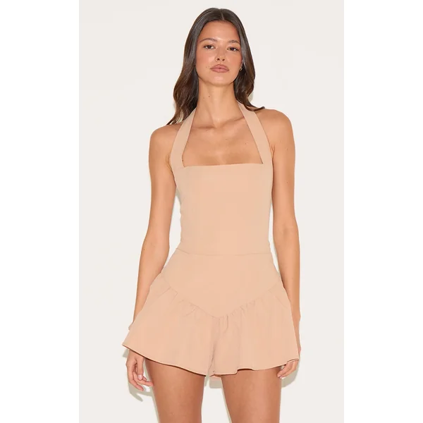 Natural Halter Neck Drop Waist Floaty Romper