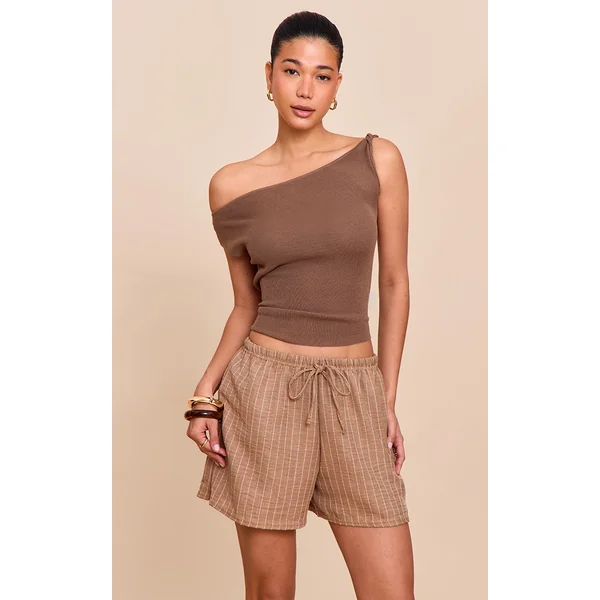 Natural Lightweight Woven Pinstripe Drawstring Shorts