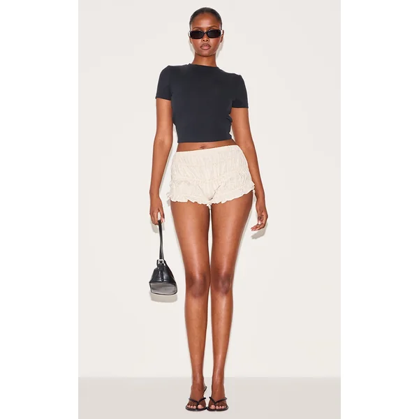 Natural Linen Blend Ruched Bloomer Shorts