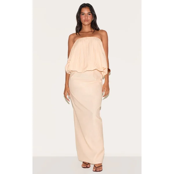 Natural Linen Look A Line Maxi Skirt