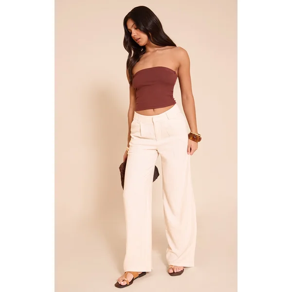 Natural Linen Look Tailored Straight Leg Pants