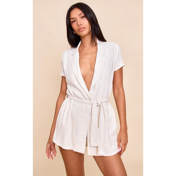 Natural Linen Look Wrap Skort Romper