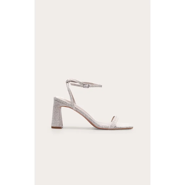 Natural Linen Square Toe Barely There Block High Heel Sandals