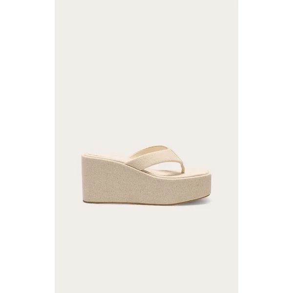 Natural Linen Square Toe Thong Flatform Wedge Sandals