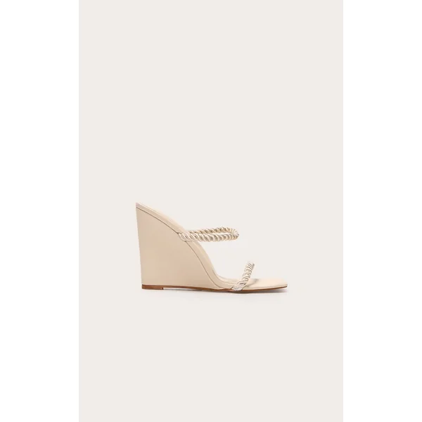 Natural Rope Square Toe High Heeled Mule Wedges