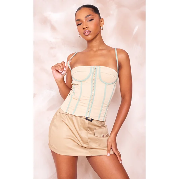 Natural Stone Tailored Look Stretch Woven Halter Corset