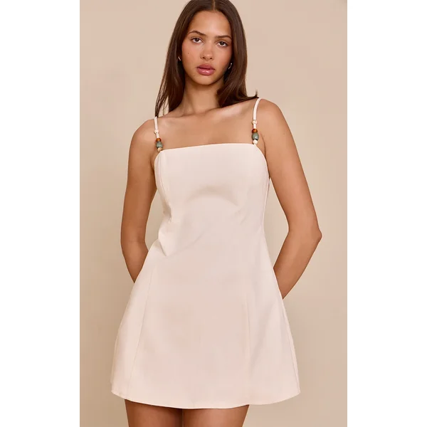 Natural Strappy Bead Detail Shift Dress