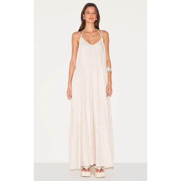 Natural Strappy Ruched Maxi Dress
