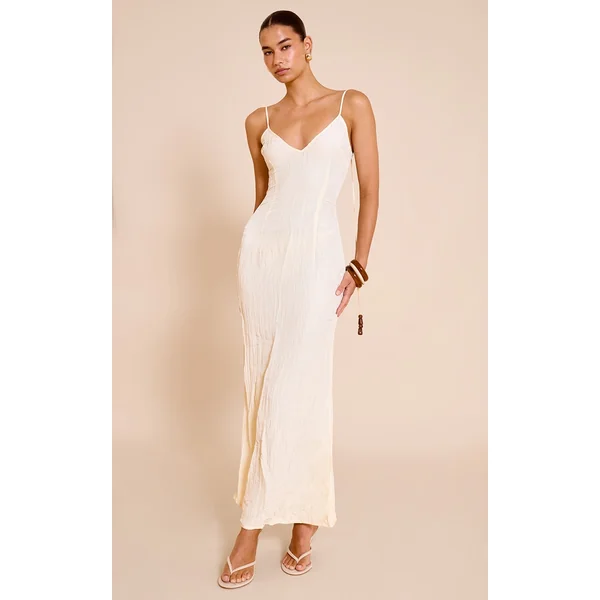 Natural Textured Beaded Detail Strappy Maxi Dress