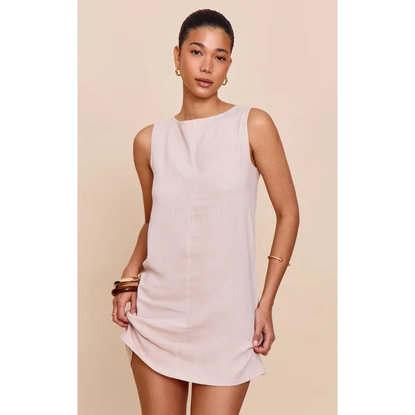 Natural Textured Boat Neck Boxy Shift Dress