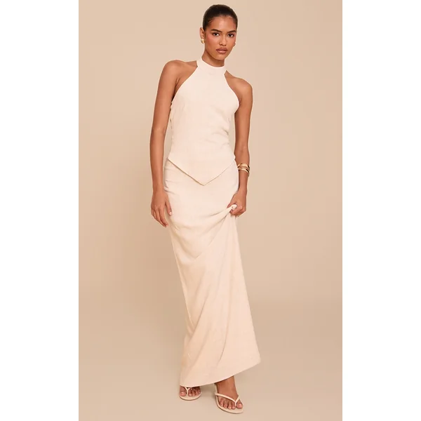 Natural Textured Floaty Mid Rise Maxi Skirt