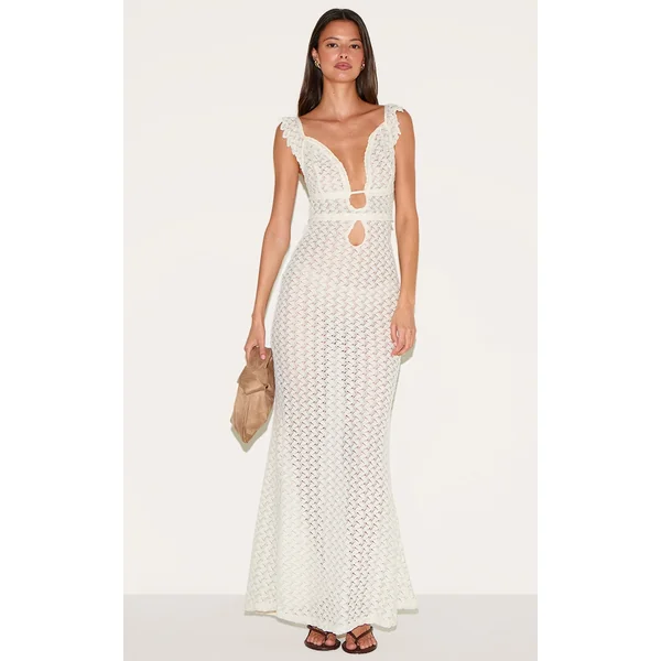 Natural Textured Frill Strap Maxi Dress