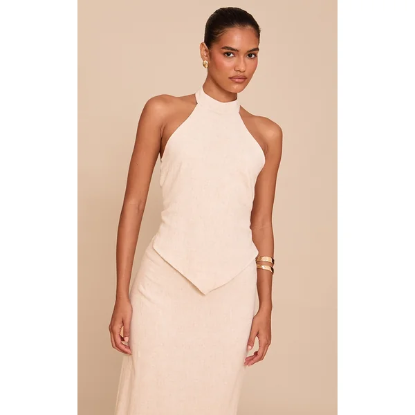 Natural Textured Halterneck Tie Back Top