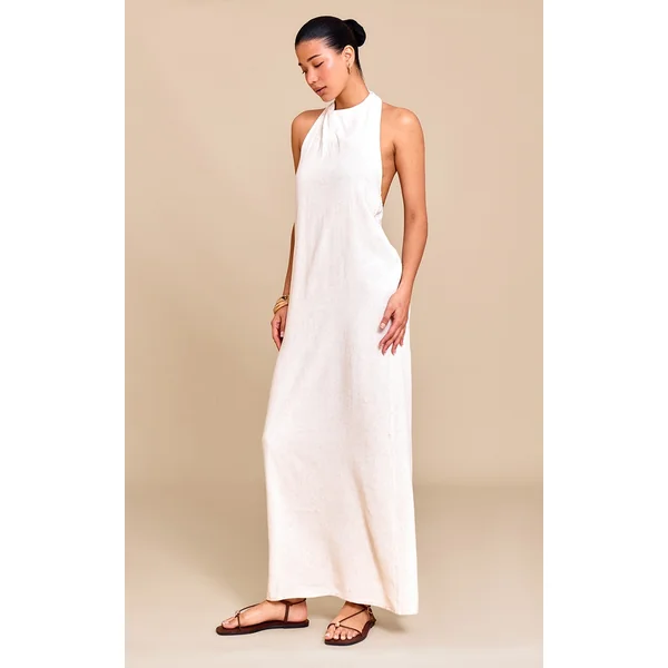 Natural Textured Scoop Back Maxi Dress