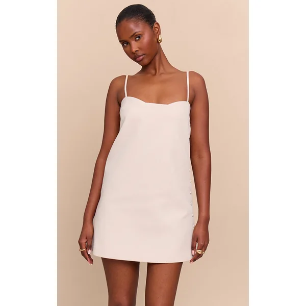 Natural Woven Side Button Detail Mini A-line Dress