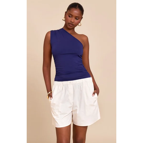 Navy Asymmetric Ruched Sleeveless Long Top
