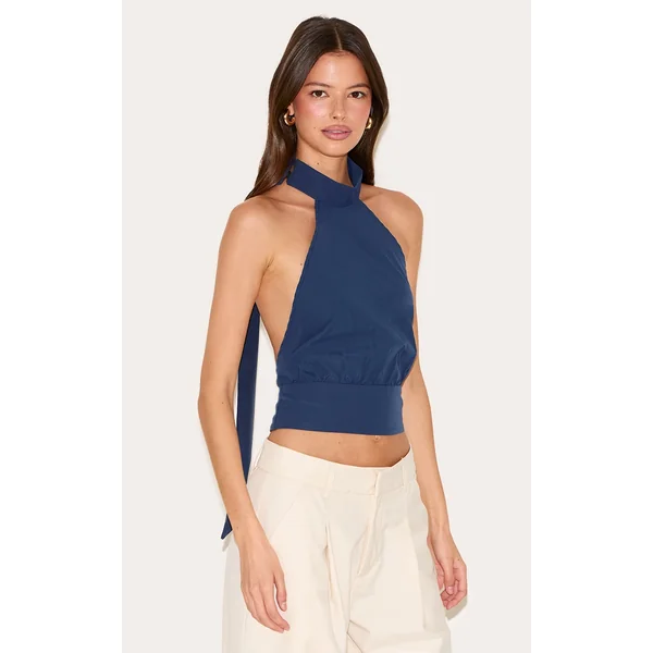 Navy Backless Halterneck Top