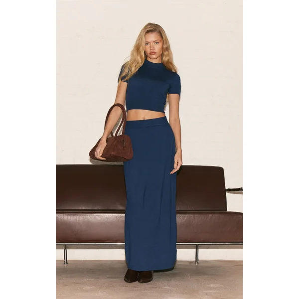 Navy Basic Knit Maxi Skirt