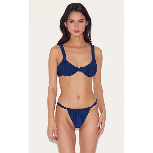 Navy Blue Ruched Underwired Bikini Top