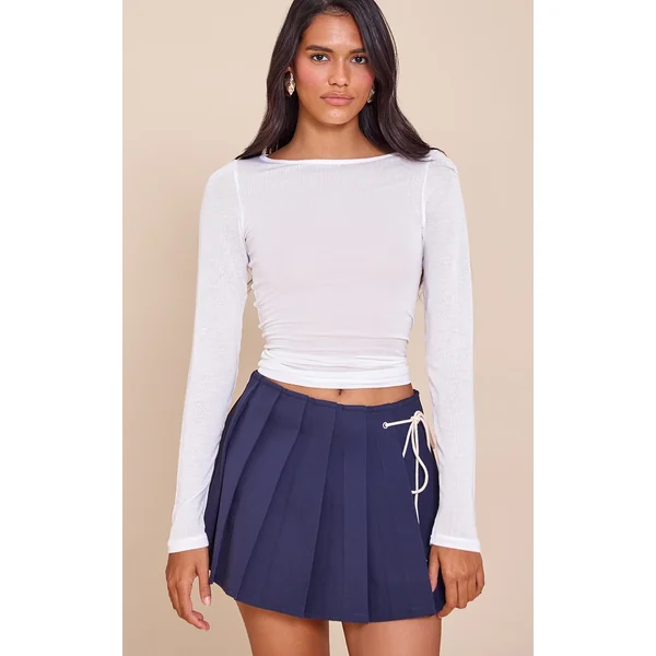 Navy Bow Detail Pleated Mini Skort
