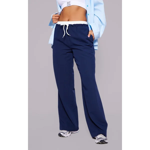 Navy Boxer Detail Drawstring Waist Pants