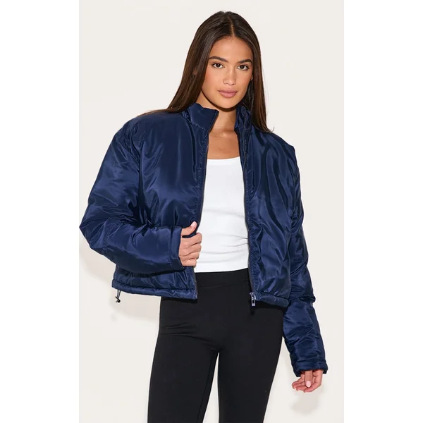 Navy Cropped Puffer Jacket