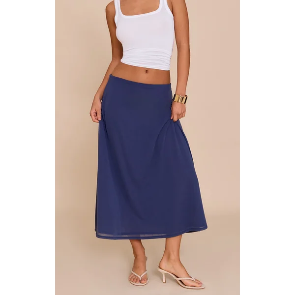 Navy Double Layer Chiffon Floaty Midaxi Skirt