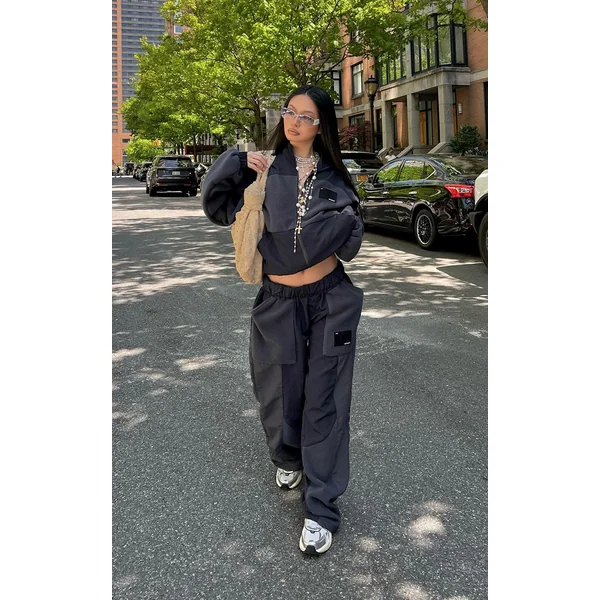 Navy Fleece Contrast Panel Zip Through Sweatshirt