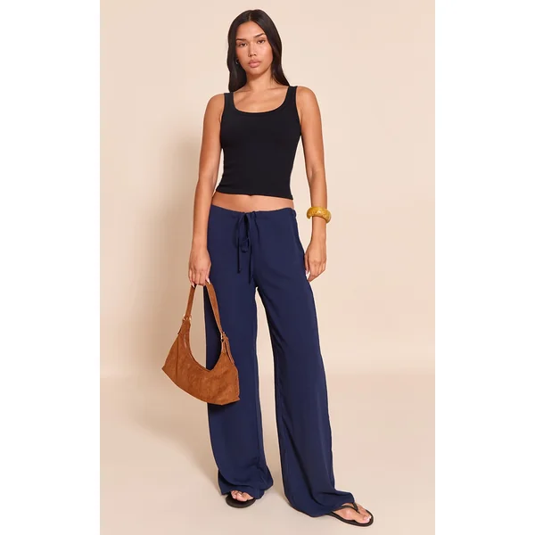 Navy Floaty Drawstring Thin Waistband Pants