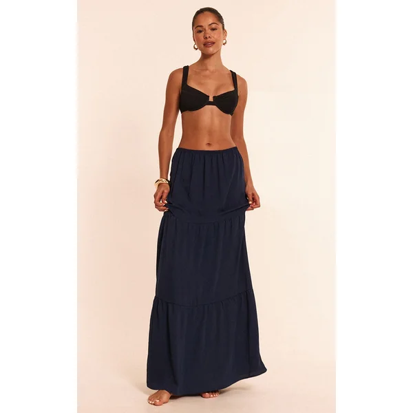 Navy Floaty Woven Tiered Maxi Beach Skirt
