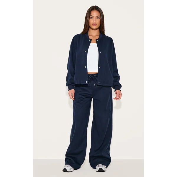 Navy Heavy Brushed Wide Leg Pants