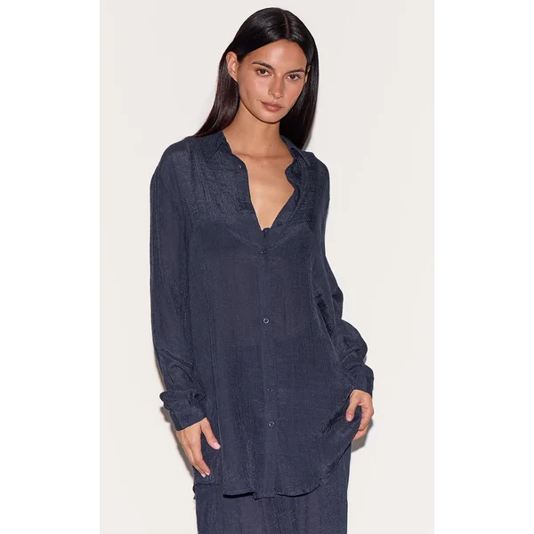 Navy Linen Look Oversized Beach Shirt