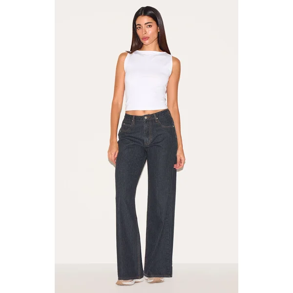 Navy Low Rise Baggy Pinstripe Jeans