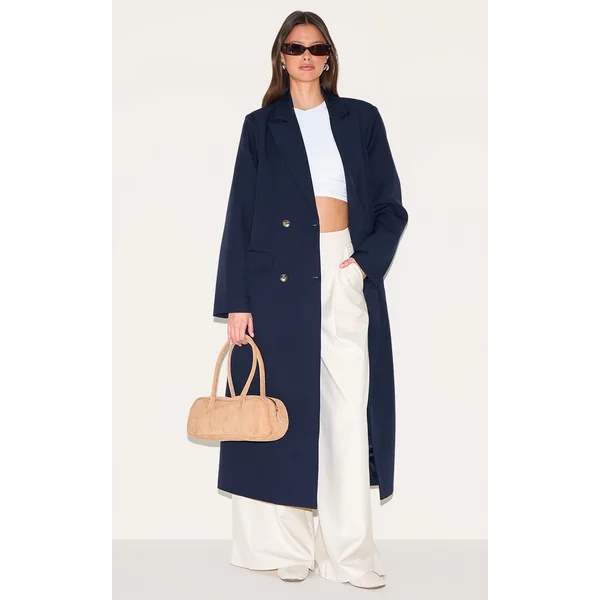 Navy Maxi Length Duster Coat