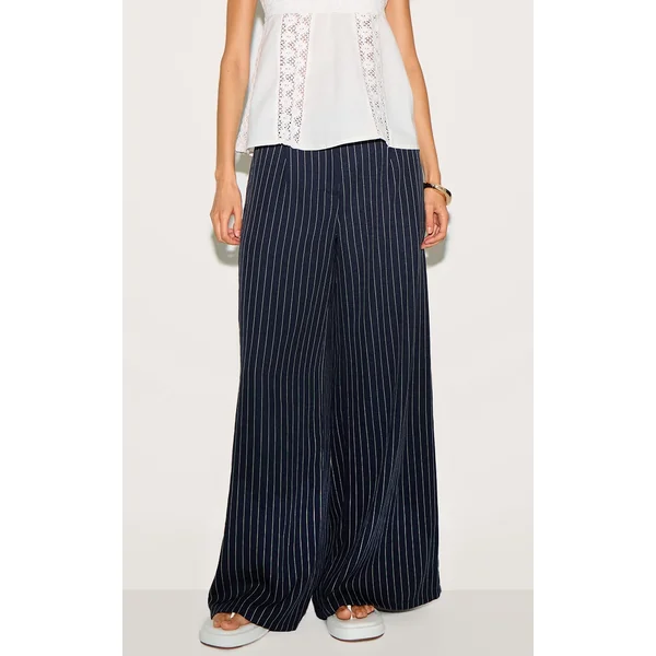Navy Maxi Pinstripe Tailored Woven Straight Leg Pants