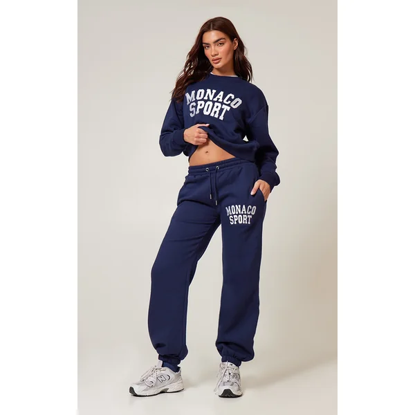 Navy Monaco Sports Embroidered Cuffed Sweatpants