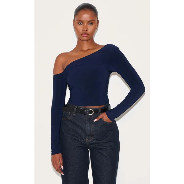Navy Open Back Asymmetric Long Top