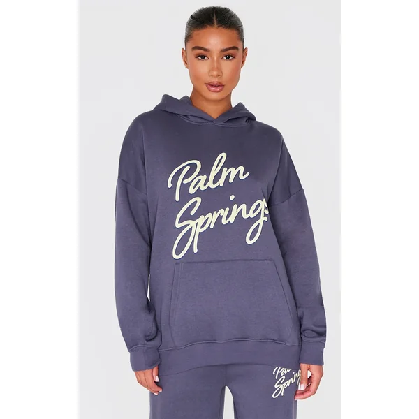 Navy Palm Springs Print Oversized Hoodie
