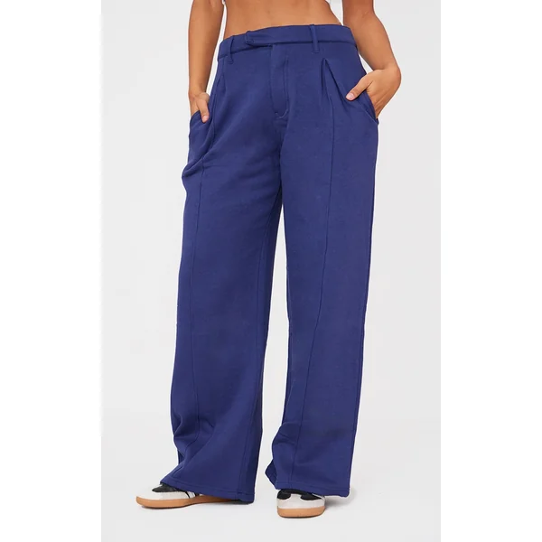 Navy Pintuck Fleeceback Tailored Sweatpants