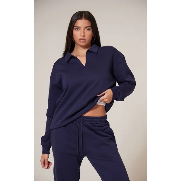 Navy Premium Collared Oversized Sweatshirt