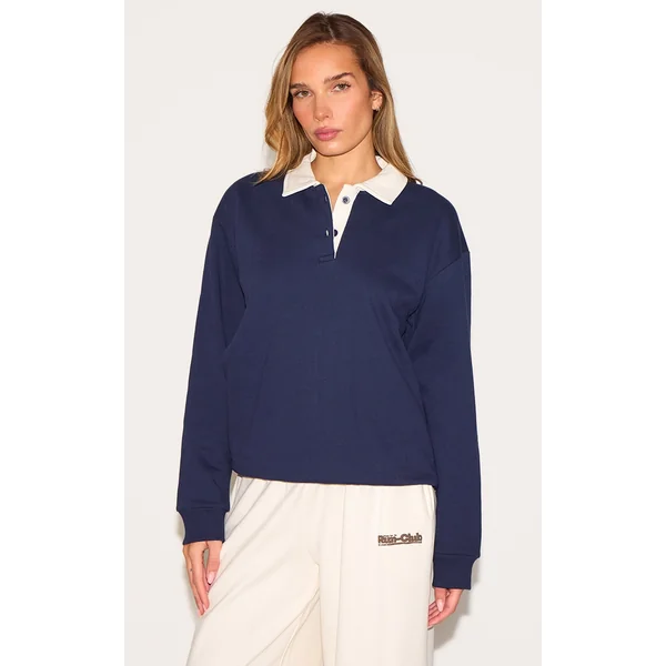 Navy Premium Contrast Collar Sweatshirt