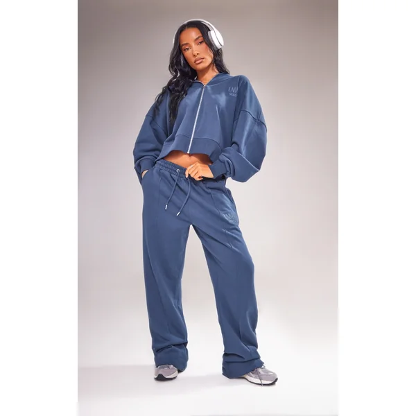 Navy Premium Oversized Pintuck Wide Leg Sweatpants