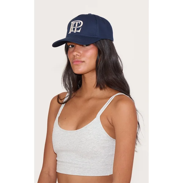 Navy Pretty Little Thing Cream Embroidered Cap