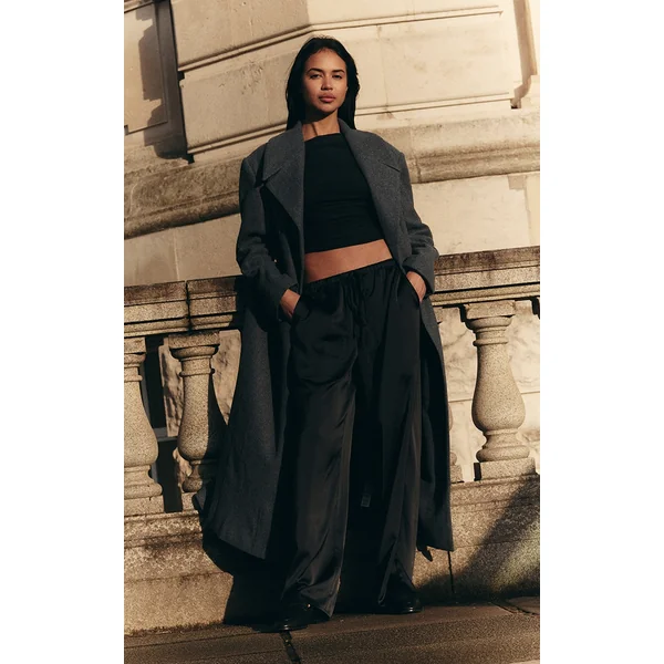 Navy Satin Low Rise Drawstring Pants