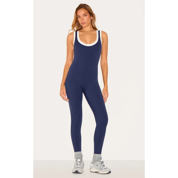 Navy Sculpt Contrast Binding Unitard