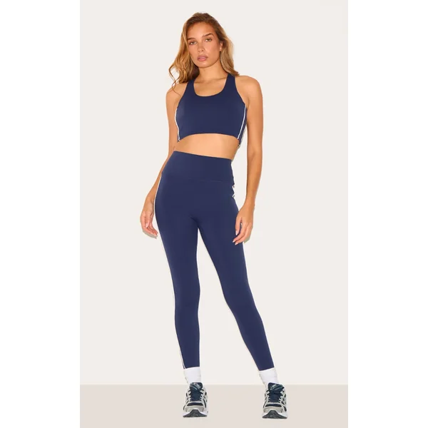 Navy Sculpt Contrast Detail High Waist Gym Leggings