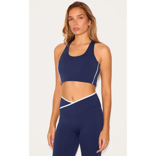 Navy Sculpt Double Layer Padded Contrast Binding Sports Bra