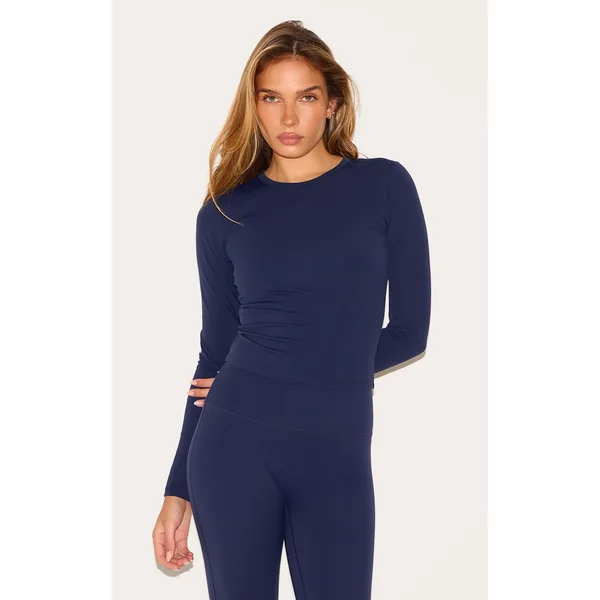Navy Sculpt Long Sleeve Gym Top