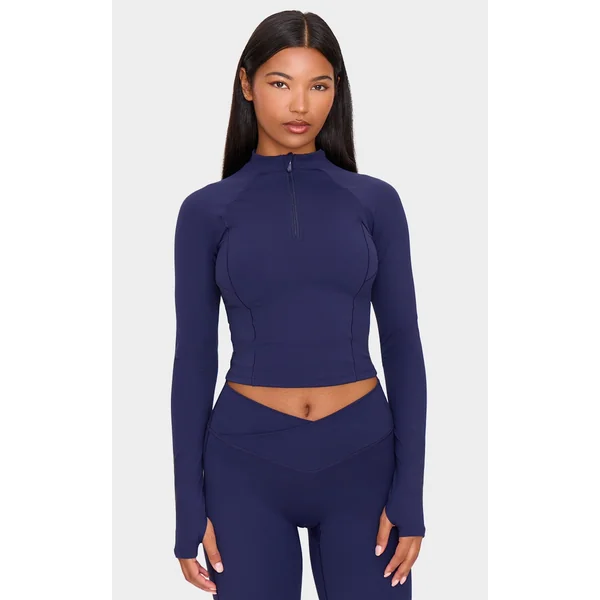 Navy Sculpt Quarter Zip Gym Top