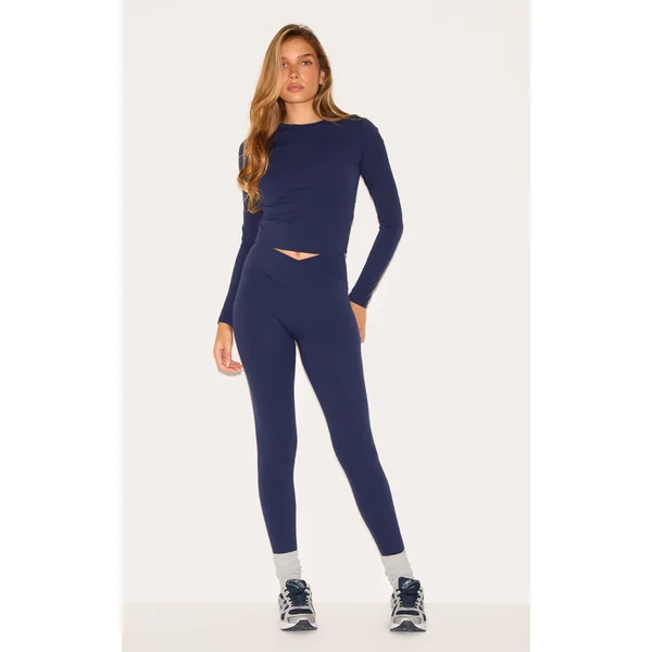 Navy Sculpt Wrap Waist Gym Leggings